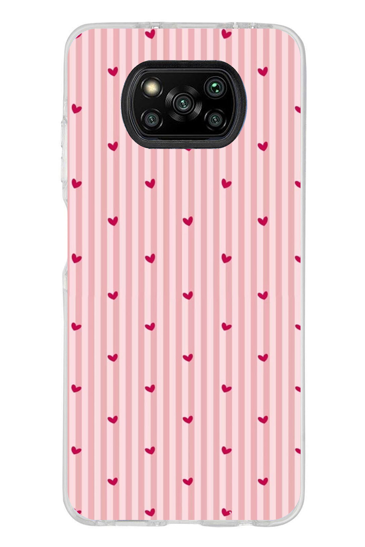 TechTree Poco X3-X3 PRO-NFC Uyumlu Pembe Çizgili ve Mini Kalp Baskılı ...