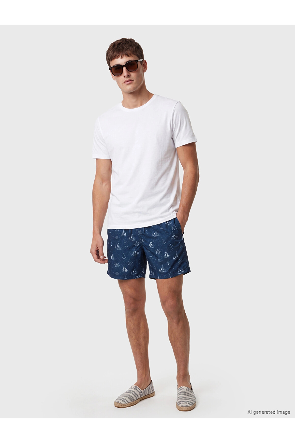 LC Waikiki Lcw Swimwear Navy Blue Knee Length Boy Patterned Men's Swim Shorts