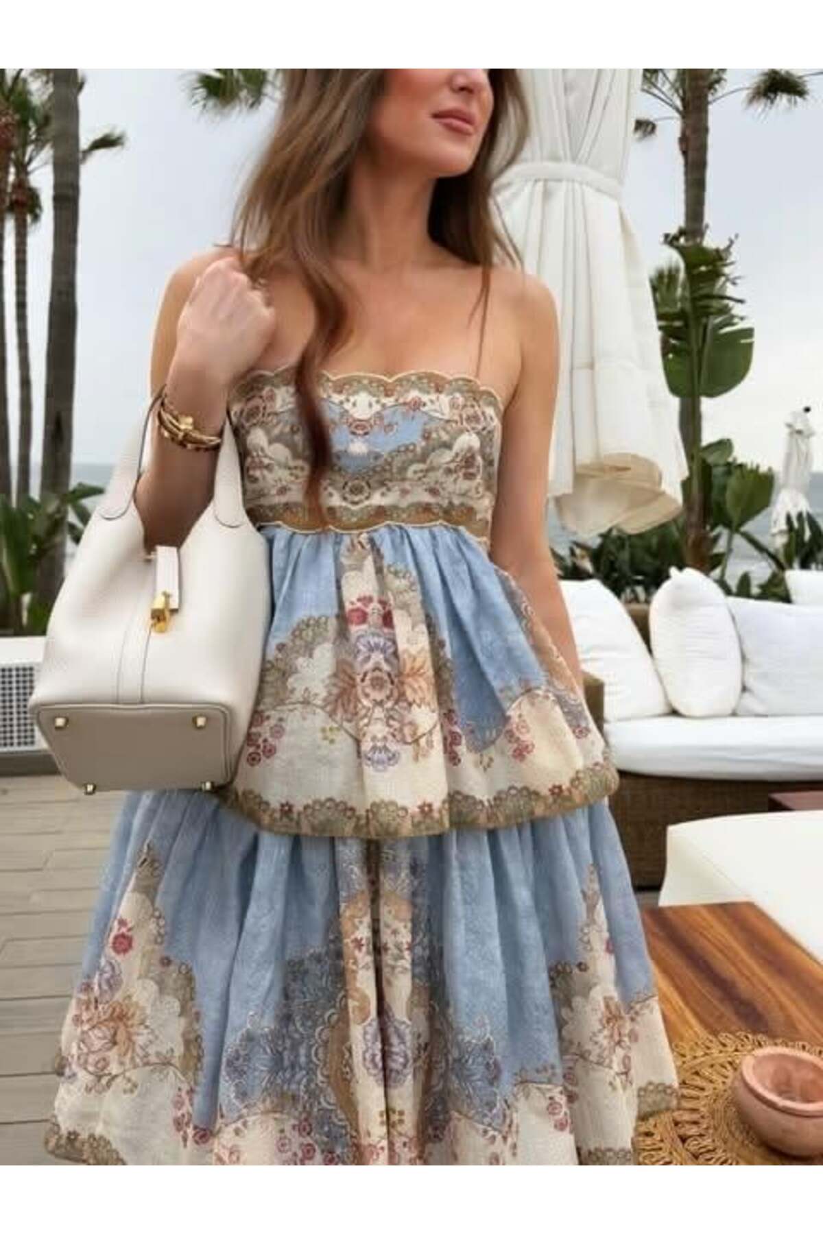HAZELANNA Kat Detaylı Mavi Elbise görsel 4