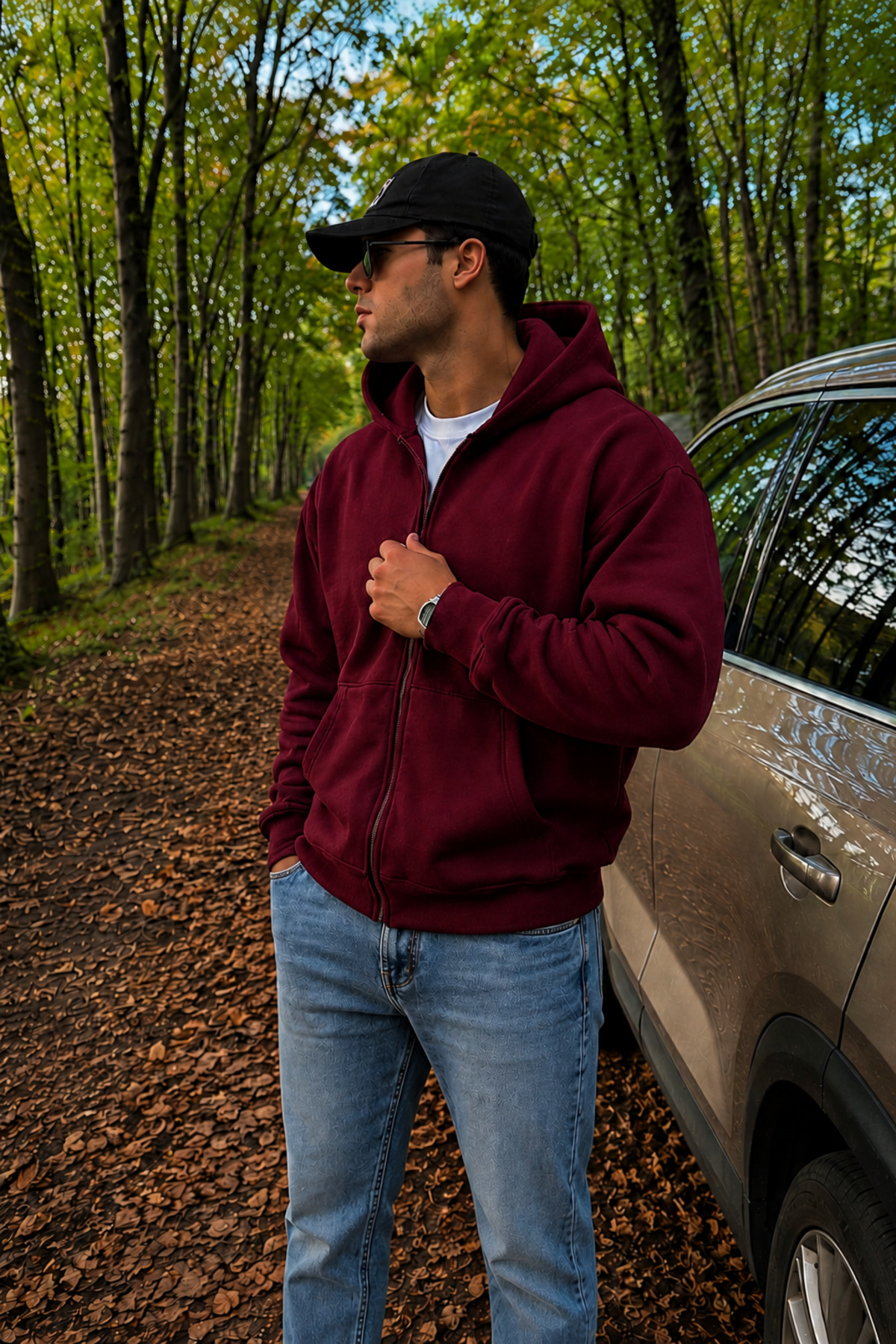 SEVORIA ERKEK 3 İPLİK KAPÜŞONLU OVERSIZE FERMUARLI SWEATSHIRT HIRKA görsel 2
