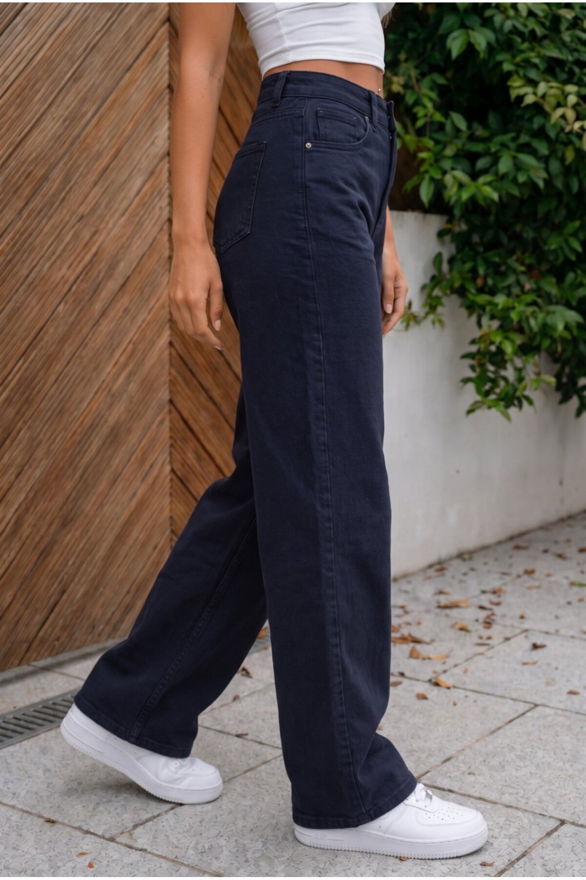 Yüksek Bel Wide Leg Salaş Esnek Palazzo Jean koyu lacivert 6