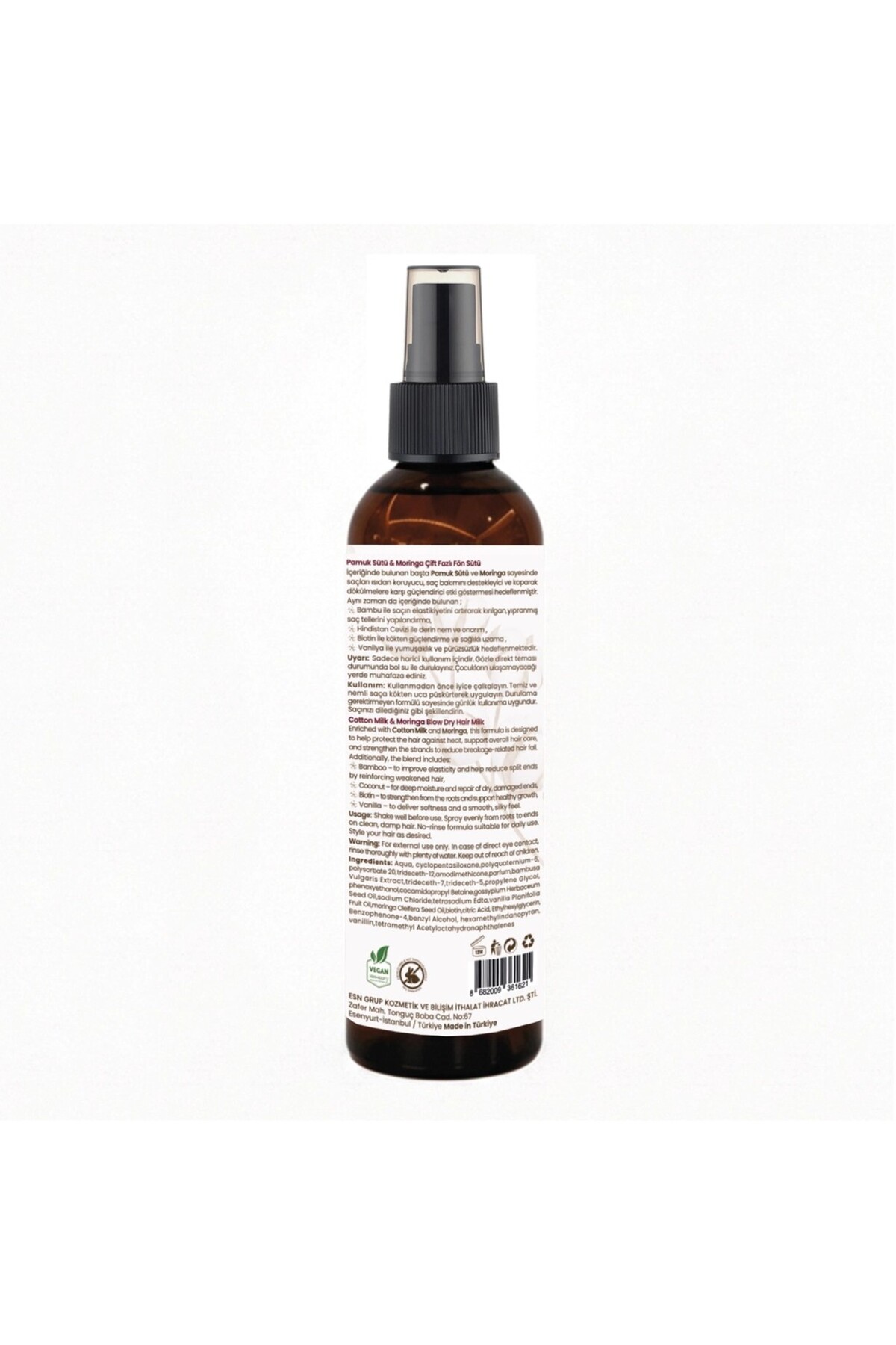Bee Pamuk Sütü & Moringa Dökülme Karşıtı Çift Fazlı Fön Sütü Sprey 200 ml | Isı Koruyucu, Besleyici ve Onarıcı Saç Bakım Spreyi — MS123232366332 — تصویر 3 از 3