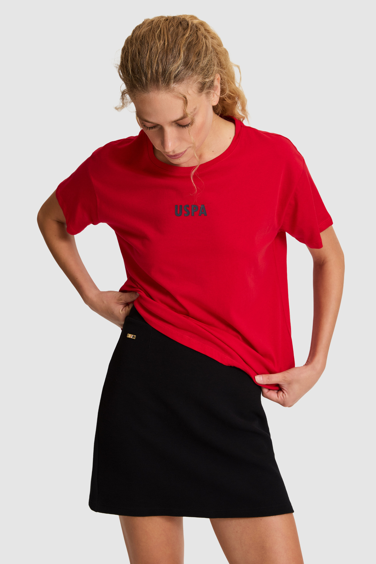 U.S. Polo Assn. Kadın Kırmızı Bisiklet Yaka Tişört 50323530-VR030 görsel 3