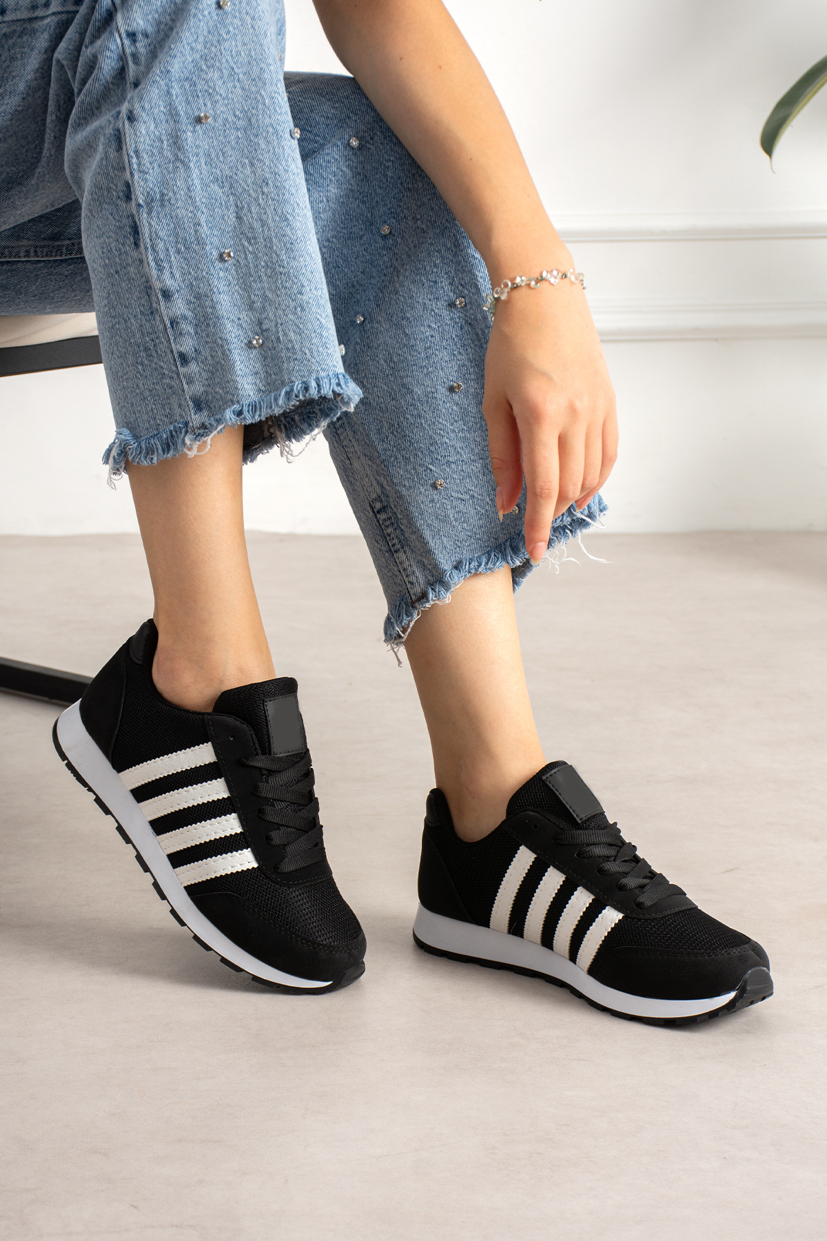 en7 Siyah Beyaz Siyah Unisex Sneaker Spor Ayakkabı Günlük Rahat Hafif Konforlu Bağcıklı Yumuşak Taban Yürüyüş Ayakkabısı MSR09