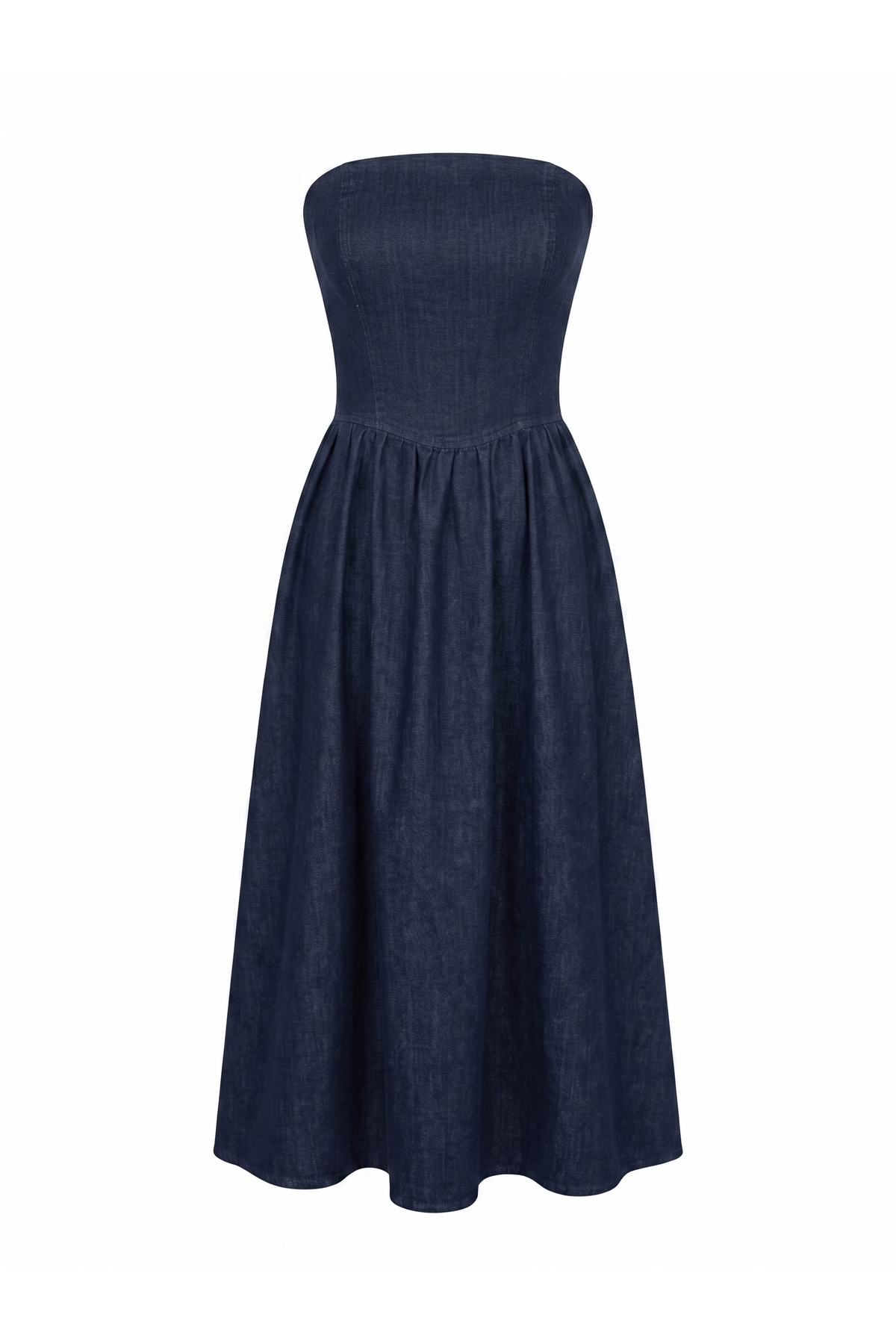 Kadın Koyu Indigo Straplez Korse Detaylı Pileli Denim Elbise - LACİVERT