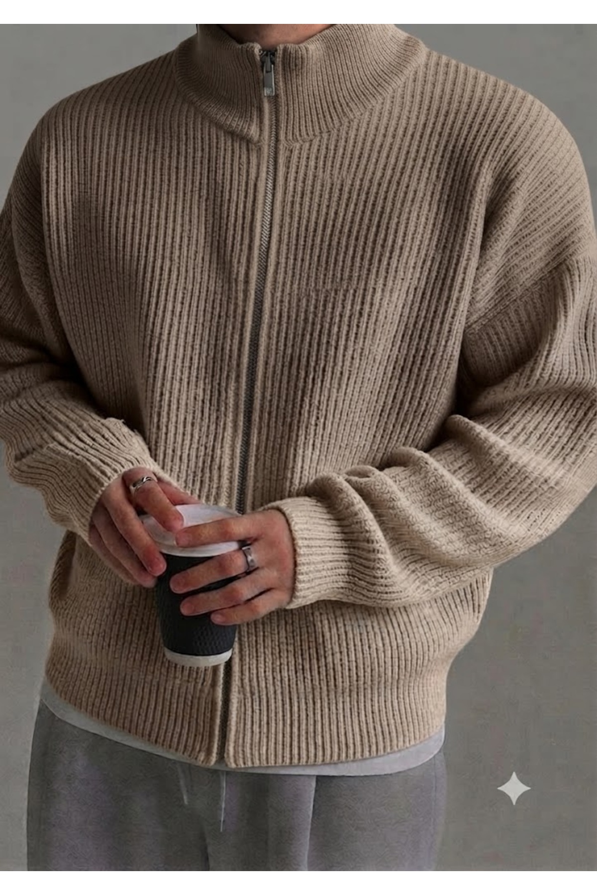 zs zaos fashion erkek kışlık kalın owersize tam fermuarlı hırka kazak dik yaka balıkçı % 100 pamuk basic triko