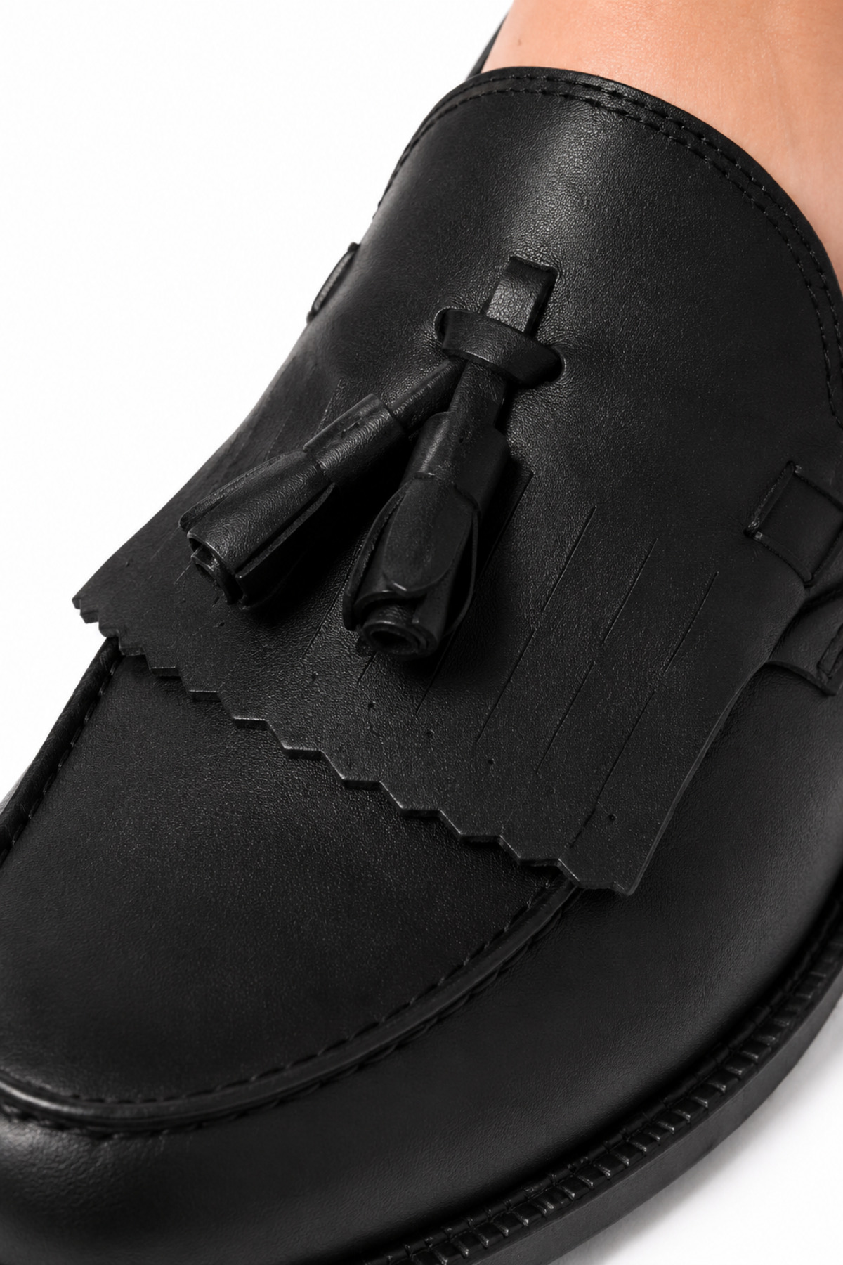 By Sabit Unisex Siyah Püsküllü Corcik Loafer Ayakkabı Bağcıksız Klasik Günlük Şık Kundura görsel 6