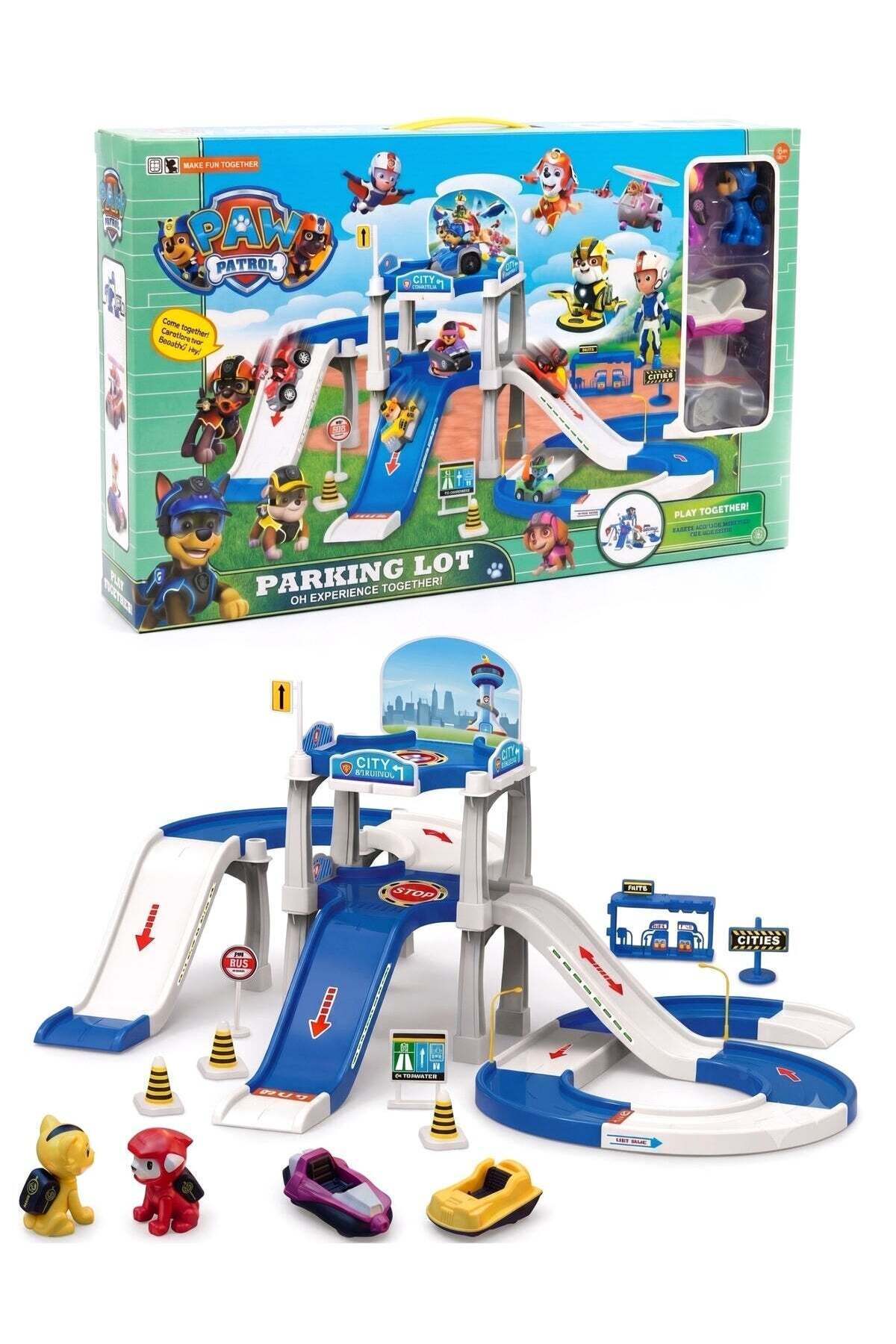 PAW PATROL Toys Parking Lot Toy Set Paw Dog Patrol Game – 3-Level Garage Playset with Slide Ramps & 2 Mini Rescue Vehicles | Chase, Marshall & Skye Race Track Game | City Amusement Park Adventure Gift