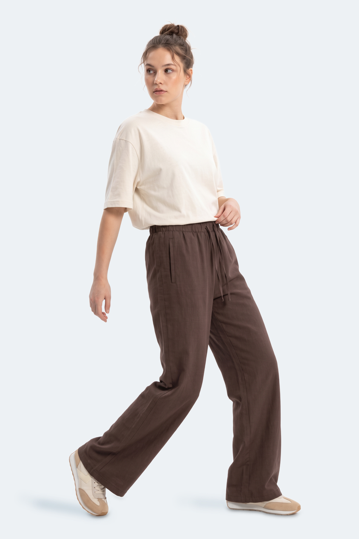 Slazenger SUNFLOWER Kadın Bol Paça Kahve Eşofman Altı görsel 2