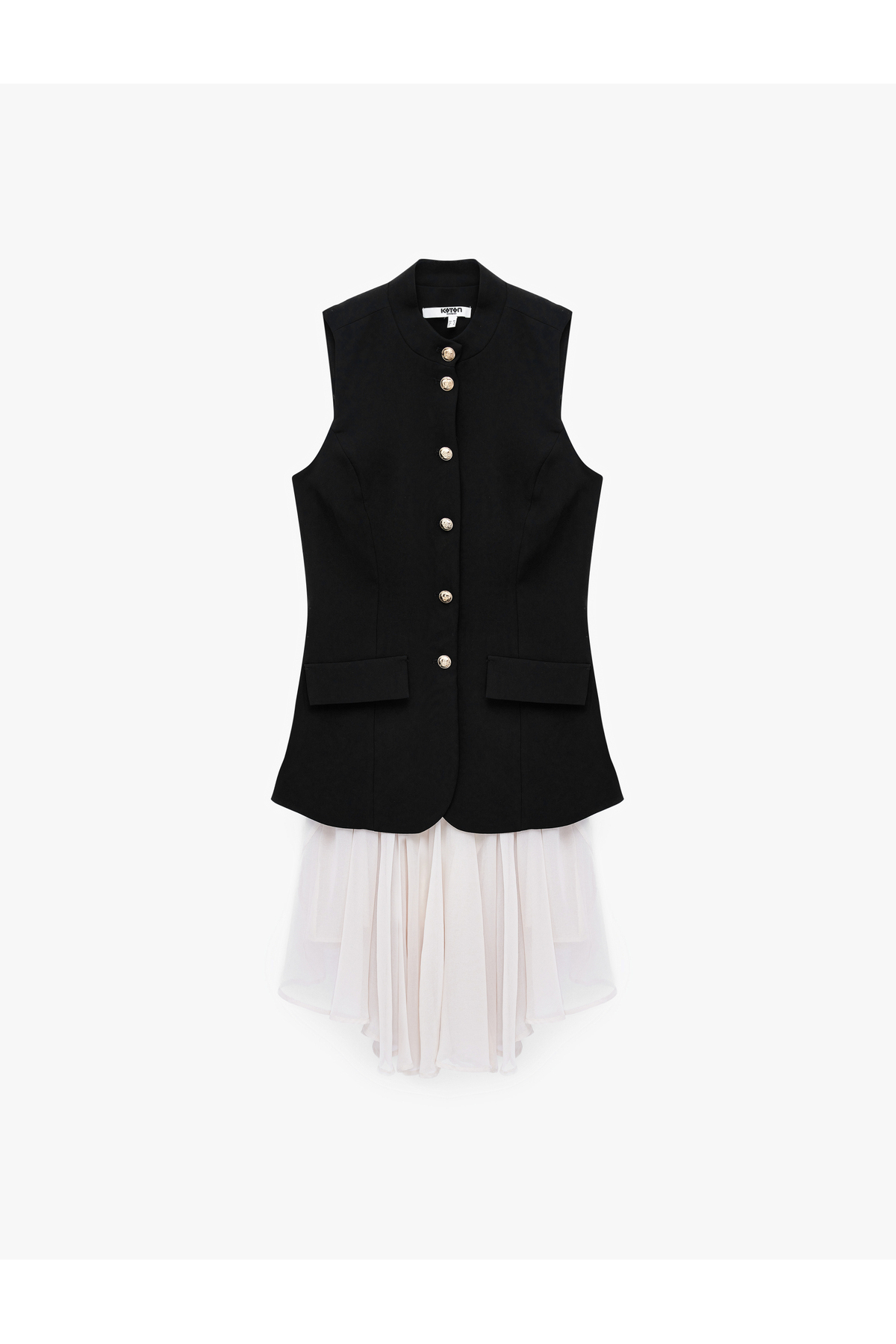 Koton Regular Fit Sleeveless High Collar Buttoned Vest Detailed Layered Dress with Pockets