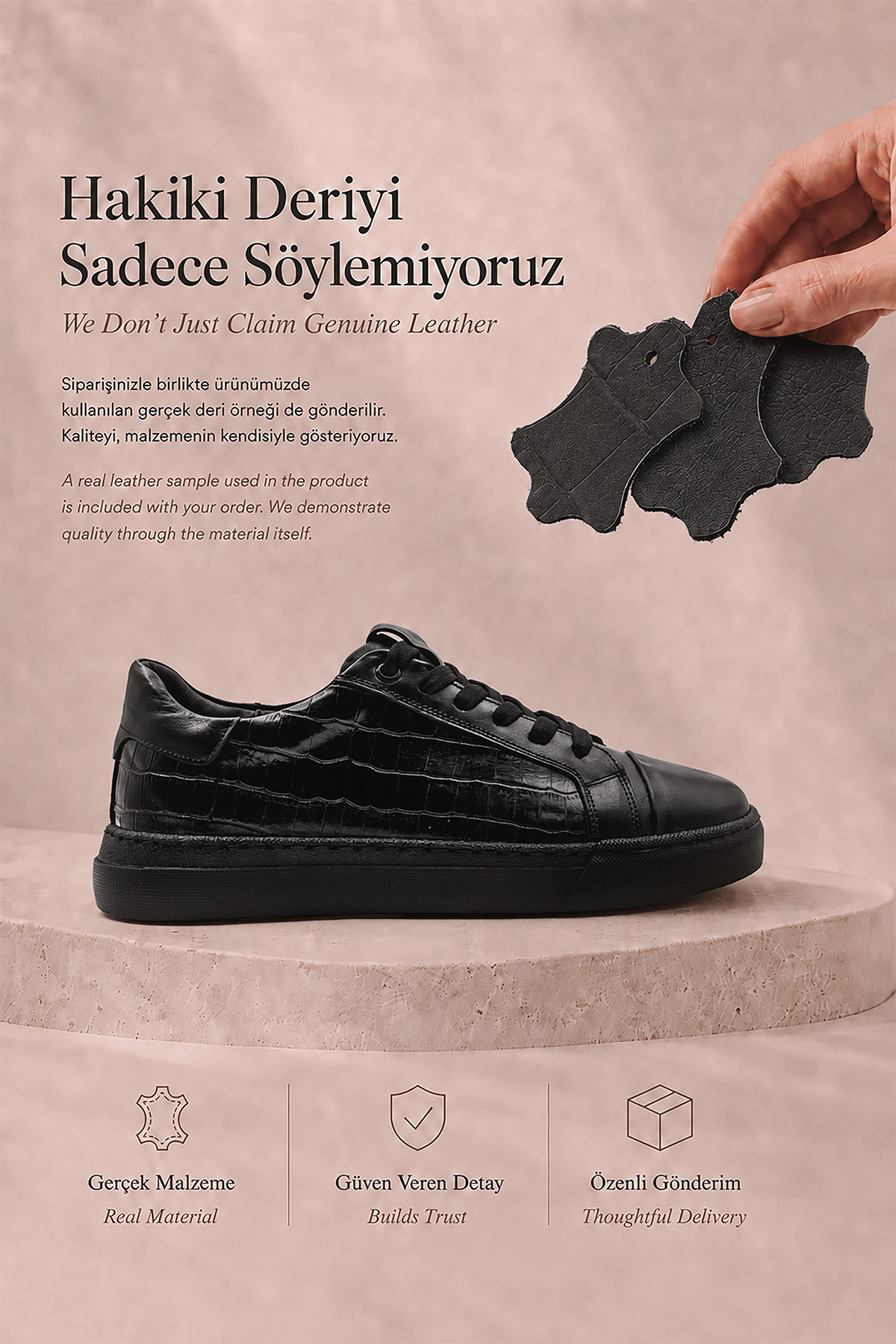 ventro Siyah 100%Hakiki Krok Deri Erkek Spor Sneaker Ortopedik Tabanlı görsel 4