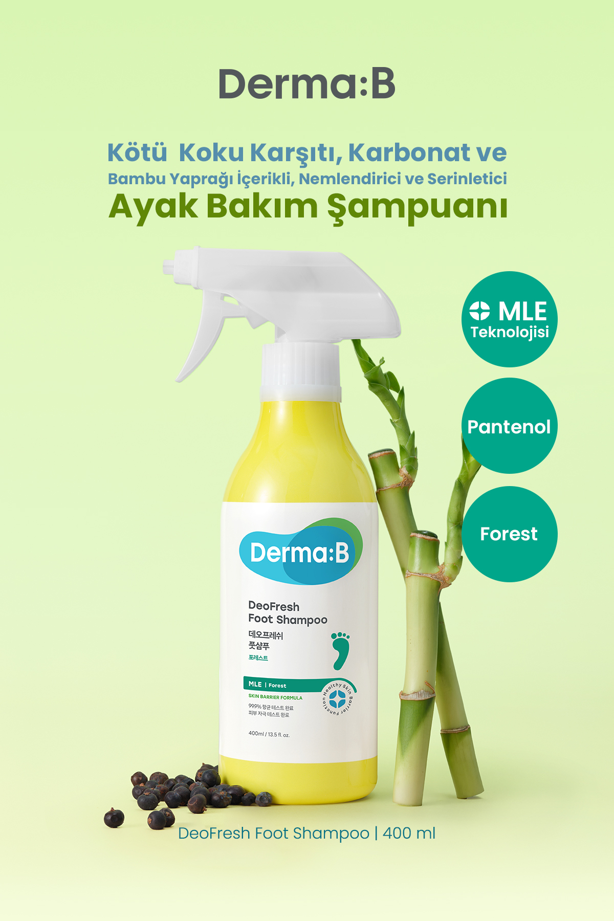 Derma B Kötü Koku Karşıtı, Nemlendirici ve Serinletici Ayak Şampuanı DERMA:B DeoFresh Foot Shampoo (Forest) — 8809723785803