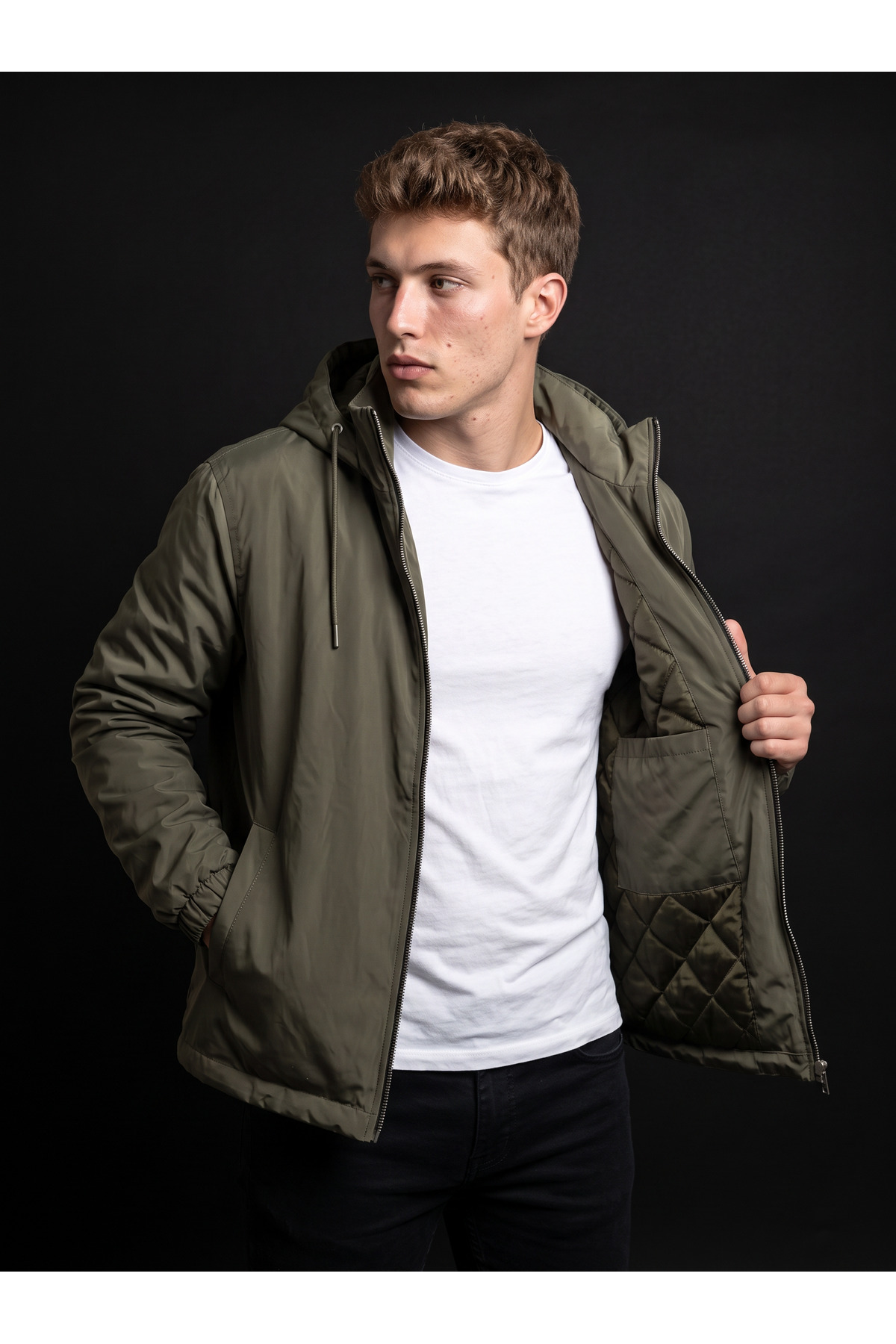 Erkek Su ve Rüzgar Geçirmez Kapitoneli Mont Ceket Jacket — خاکی NOVA!