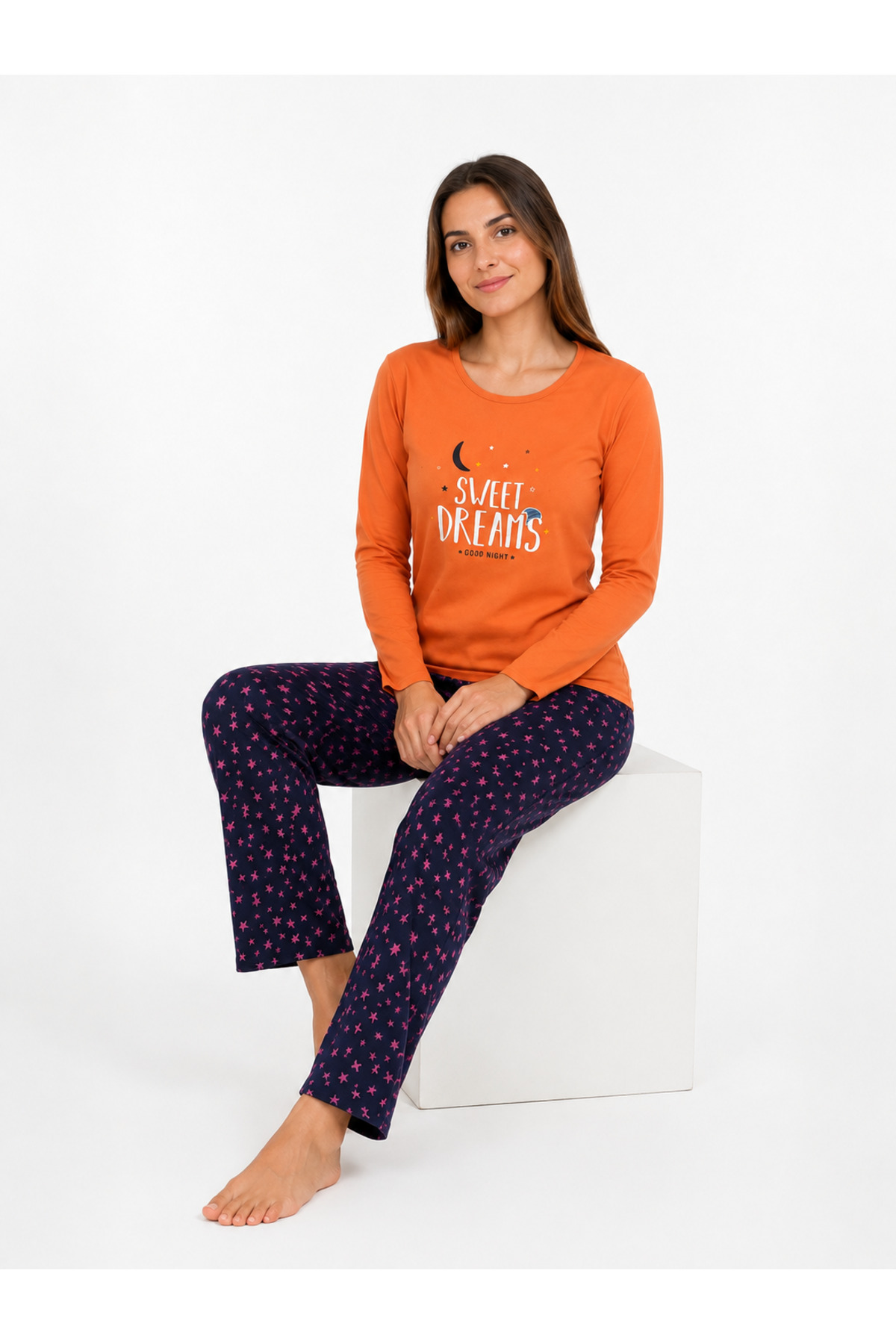 Genel Markalar Kadın Mevsimlik Sweet Dreams Turuncu Pijama Takımı görsel 4