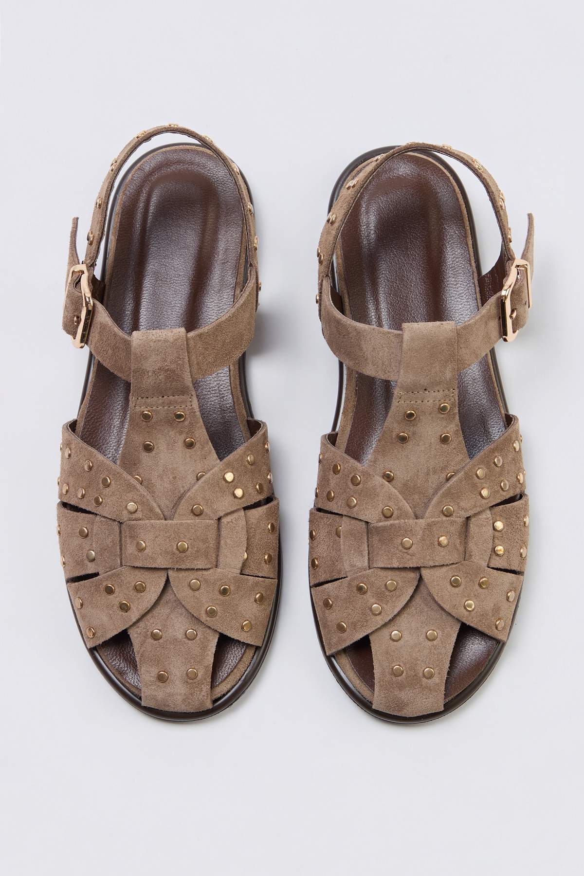 TRENDYOL SHOES Nerzfarbene Damensandalen aus echtem Leder und Wildleder mit T...