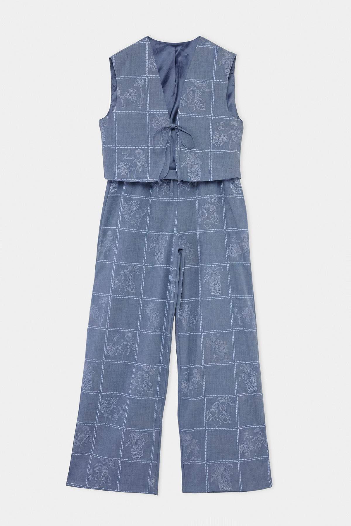 Trendyolmilla Mavi Kabartı Desenli Yelek Pantolon Dokuma Alt&Üst Alt - Üst Takım TWOSS26AU00230