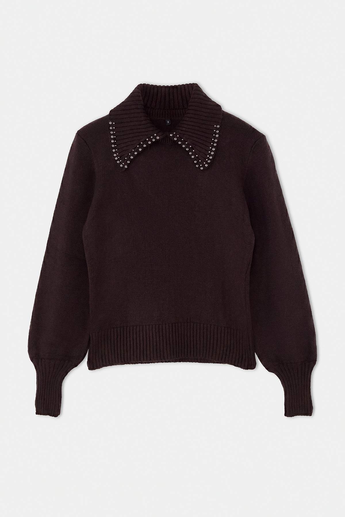 Trendyolmilla Kahverengi Polo Yaka Taş Detaylı Triko Kazak TWOAW26KZ00222
