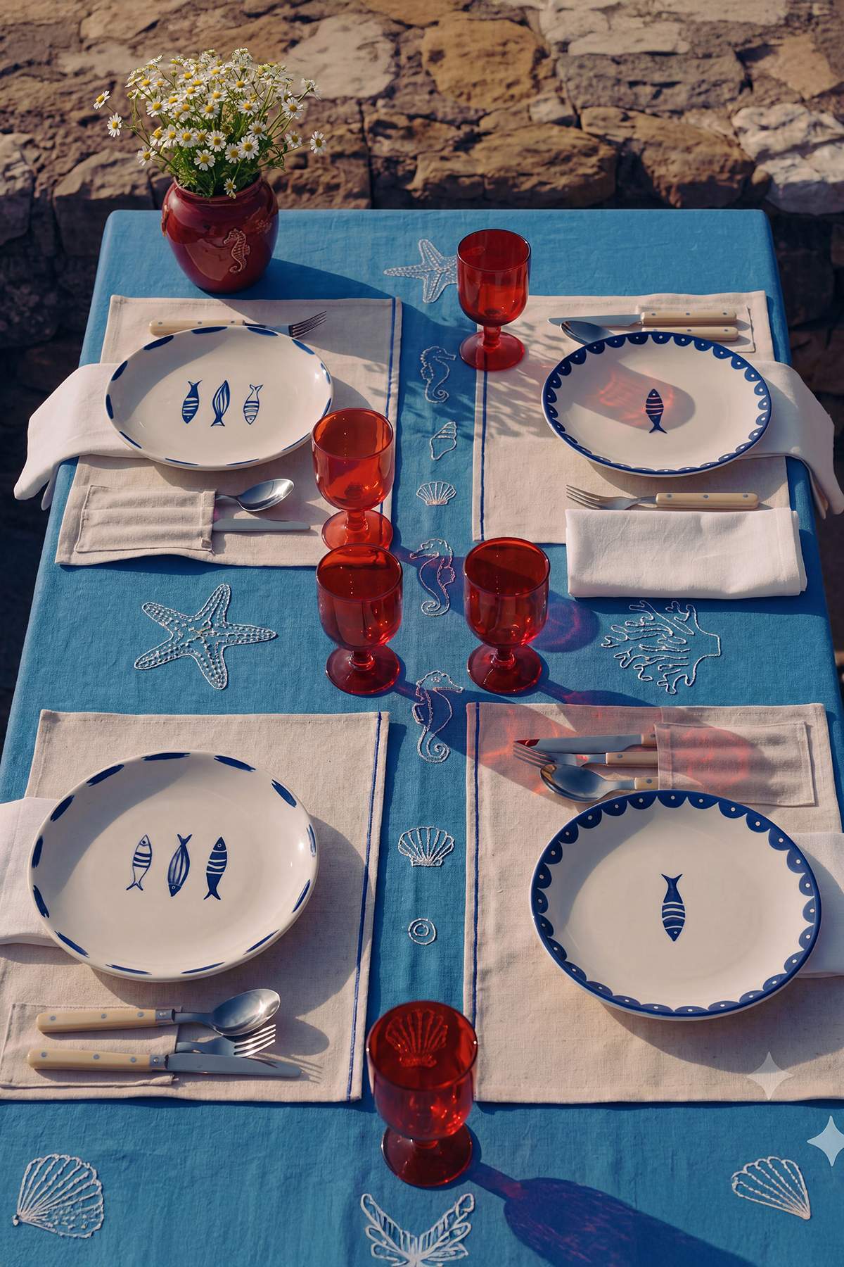 Trendyol Home Set of 4 Marine Patterned Cake Plates 21 cm Tphss26Tbk00049