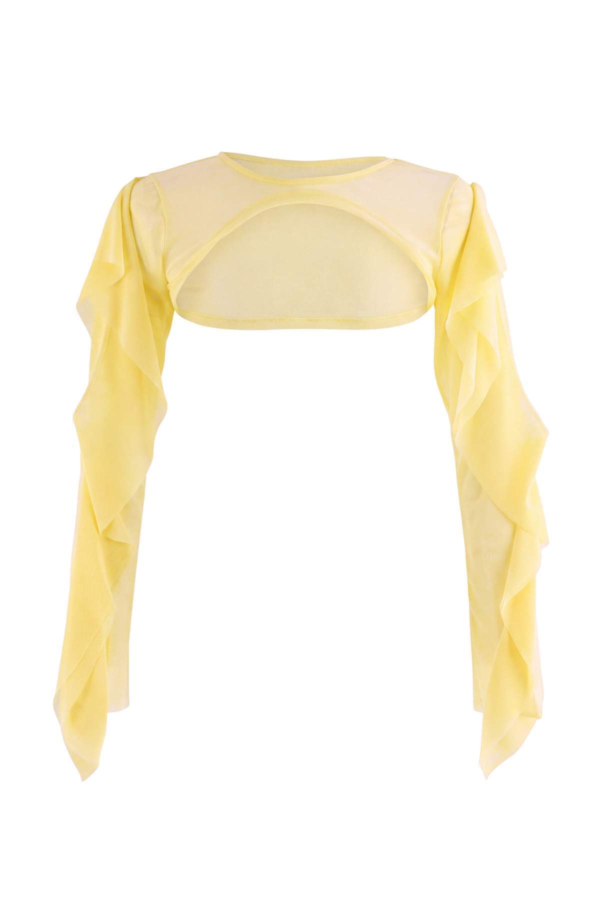 Trendyolmilla Sarı Düz Bolero Choker Yaka Standart Kol Uzun Super Crop Tül Örme Bluz TWOSS26BZ01079
