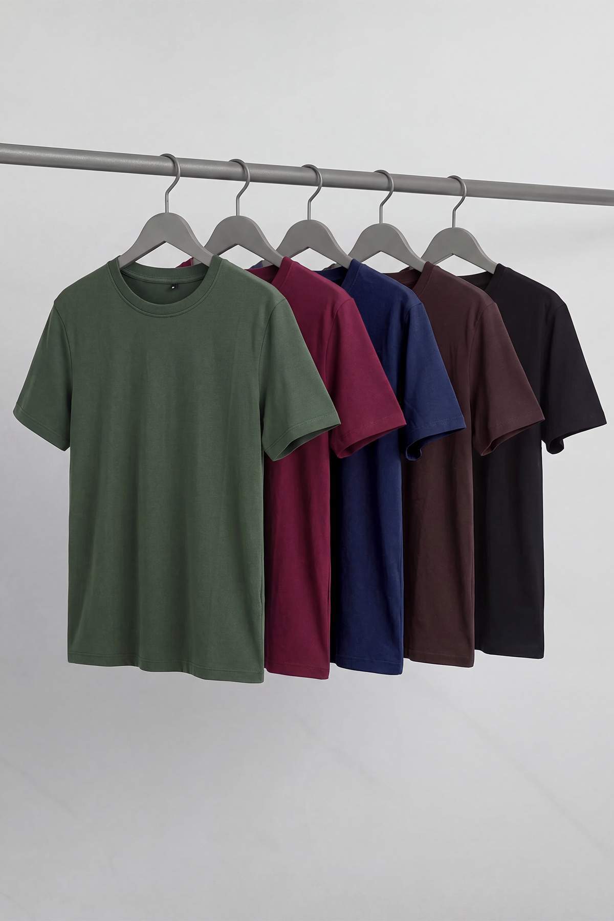 Trendyolmilla Man Kahve-Haki-Bordo-Lacivert-Siyah 5'li Paket Regular Fit Basic %100 Pamuklu T-ShirtTMNSS24TS00082