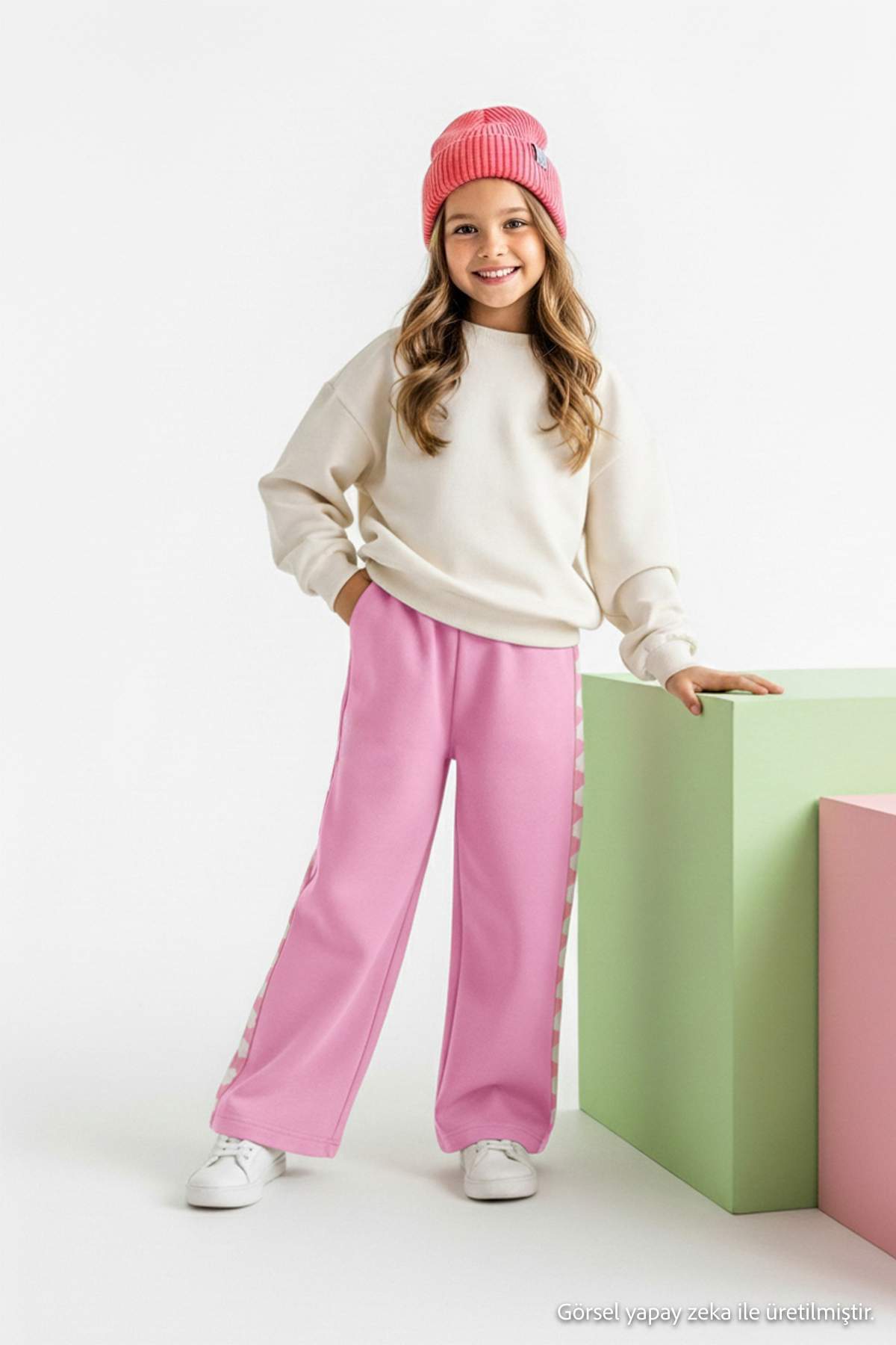 TRENDYOLKIDS Pink Cotton Heart Printed Girls' Knit Sweatpants TKDAW26EA00014