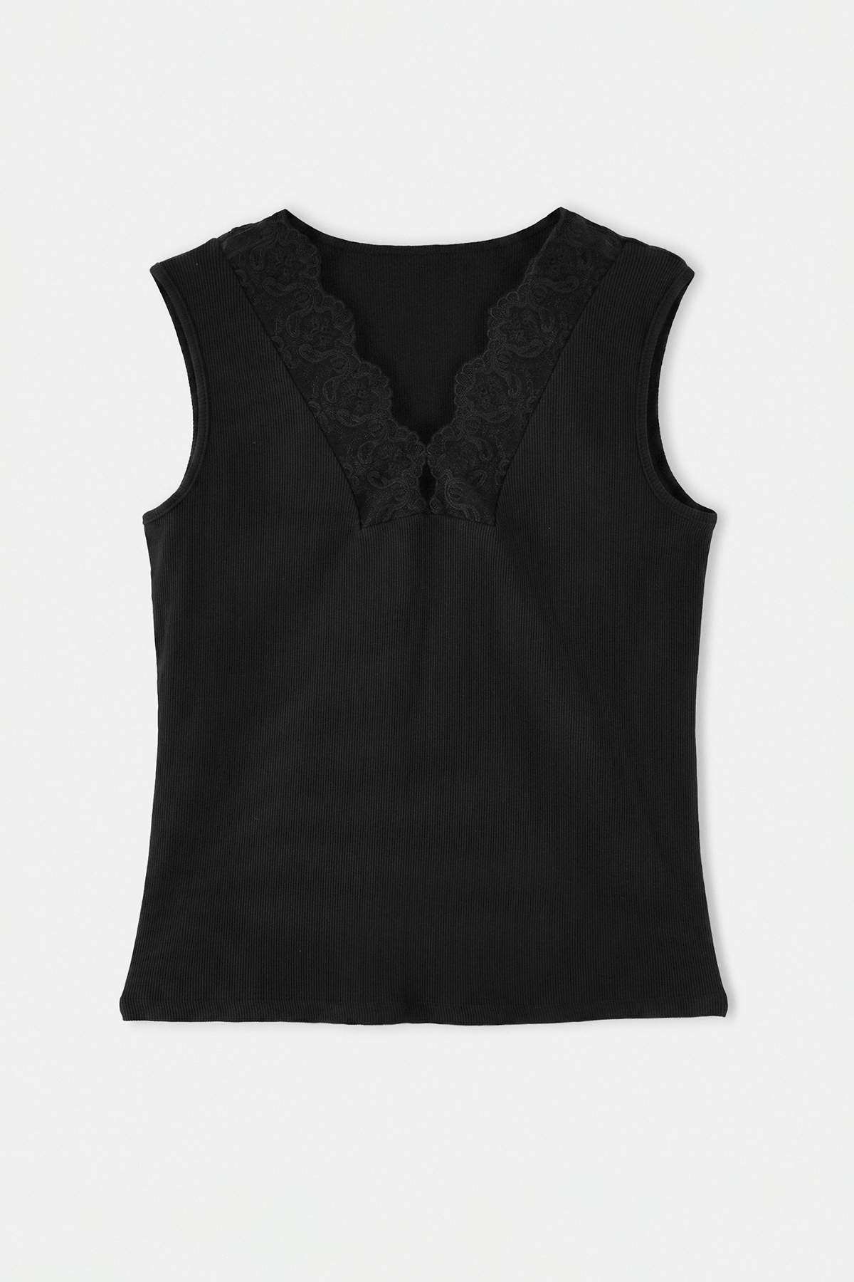 Trendyolmilla Curve Siyah V Dantel Yaka Detaylı Örme Büyük Beden Bluz TBBSS26AF00241