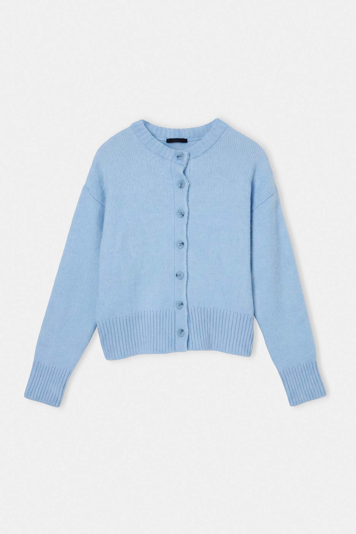 Trendyolmilla Wardrobe Essenstials Mavi Yünlü Bisiklet Yaka Basic Triko Hırka TWOAW27HI00098