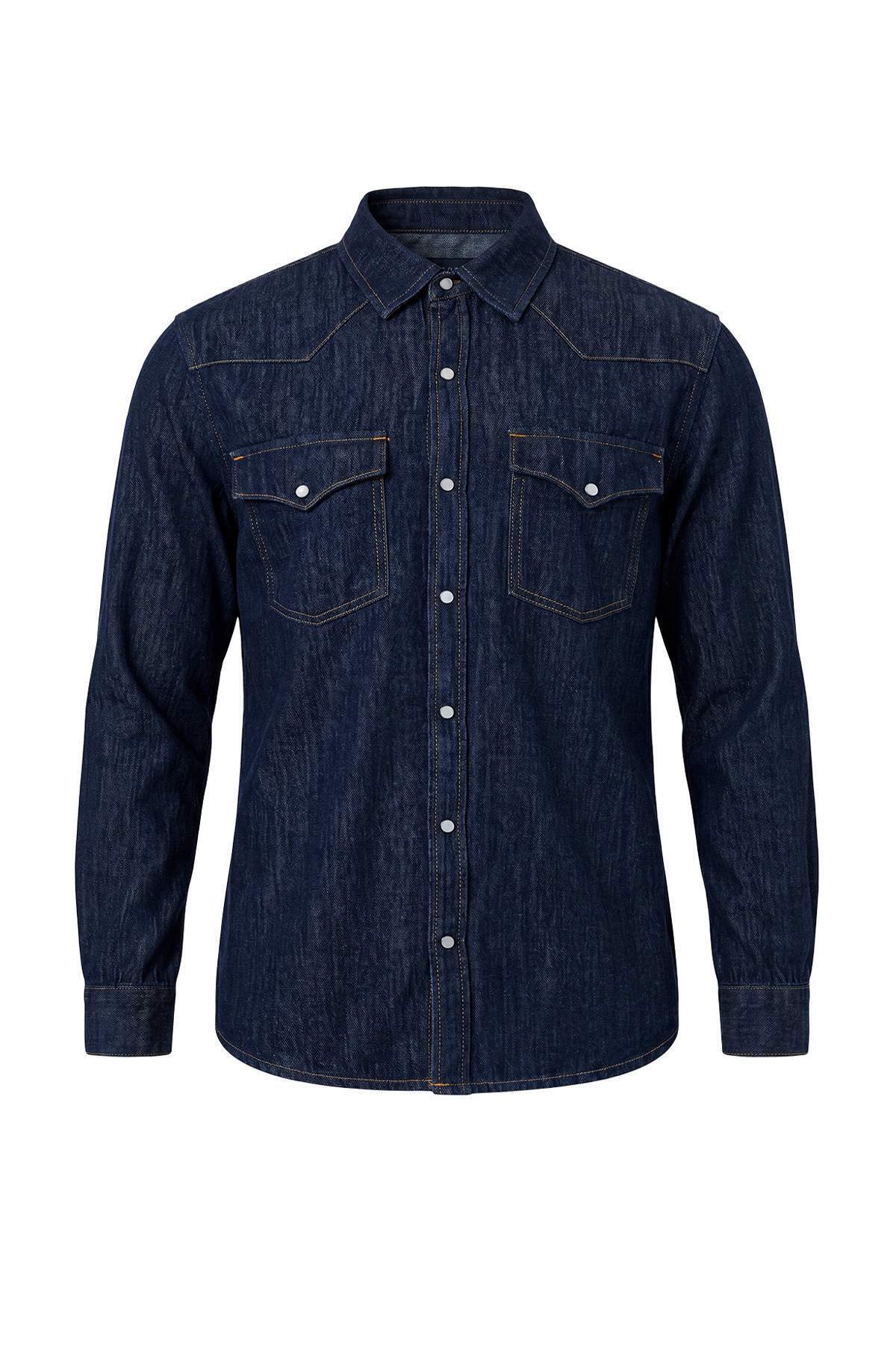 Trendyolmilla Man Gece Mavisi Önü Cepli Erkek Denim Gömlek Ceket TMNAW27GO00011