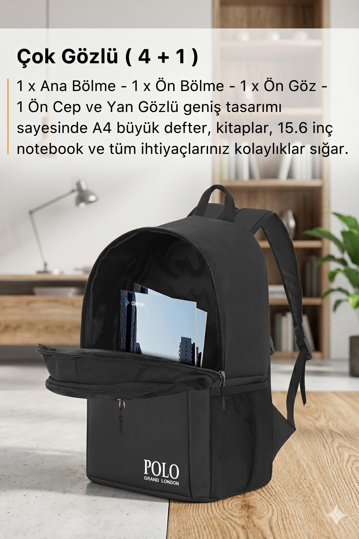 POLOGRAND London Orijinal Unisex Çok Gözlü Su Geçirmez Spor Kurs Laptop Gezi Seyahat Ve Günlük Kullanım Sırt Çantası
