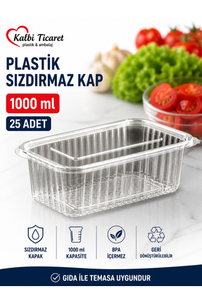 Kalbi Ticaret Plastik Saklama Kabı 1000 gr 25 Adet Plastik Kapaklı Kase Sızdı...
