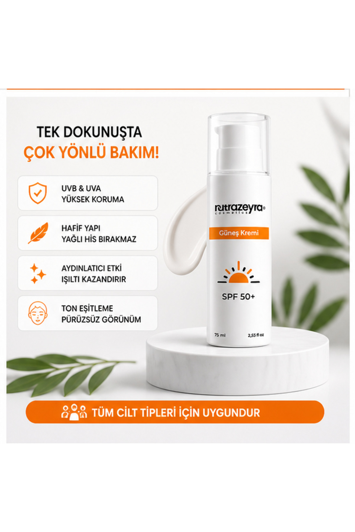SPF 50+ Güneş Kremi 75 ml UVA UVB Koruma Aydınlatıcı & Ton Eşitleyici Güneş Koruyucu — TYCAENCUAN171052057253661 — تصویر 4 از 5