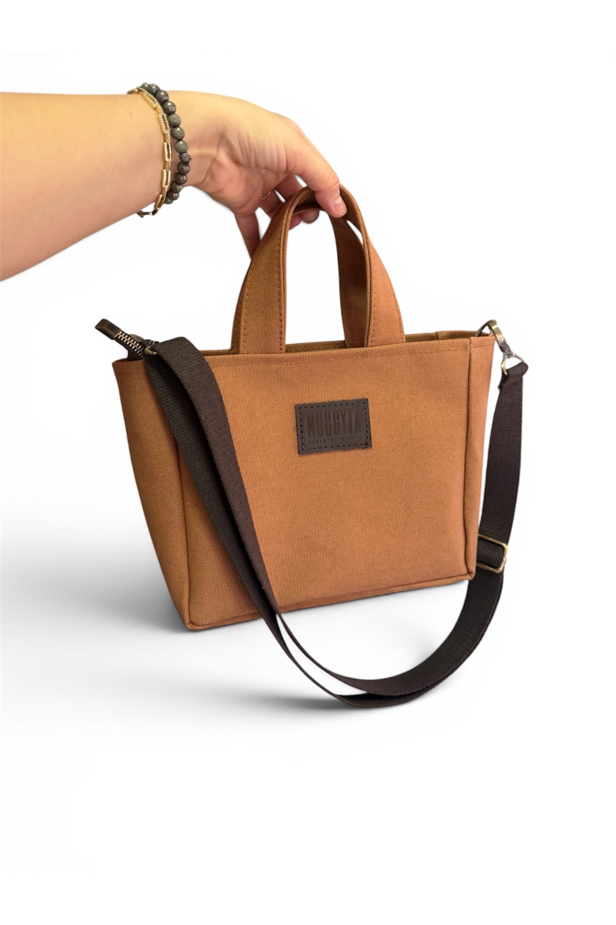 Mini Zippered Tile Cotton Canvas Handbag / Crossbody