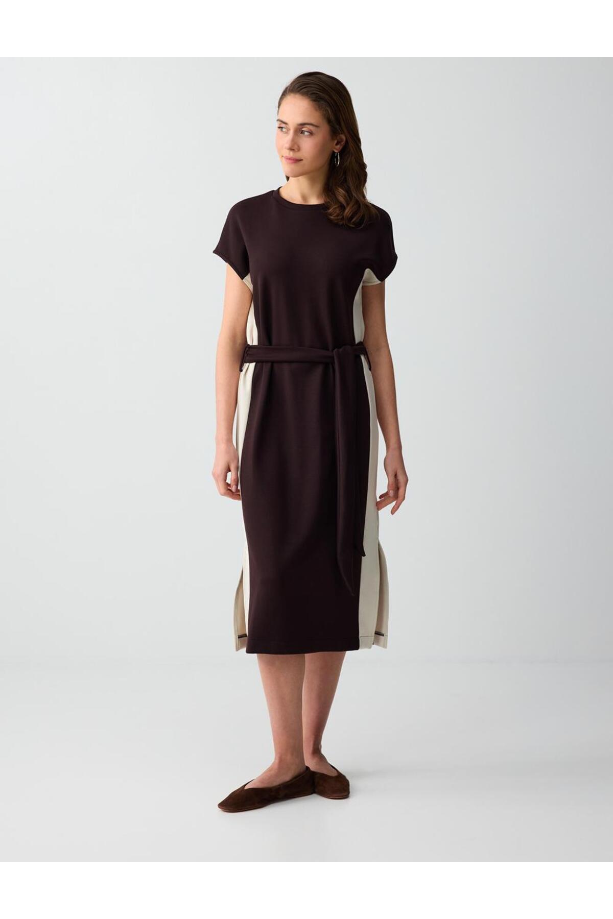 Jimmy Key Bitter Coffee Round Neck Off Shoulder Modal Knitted Midi Dress