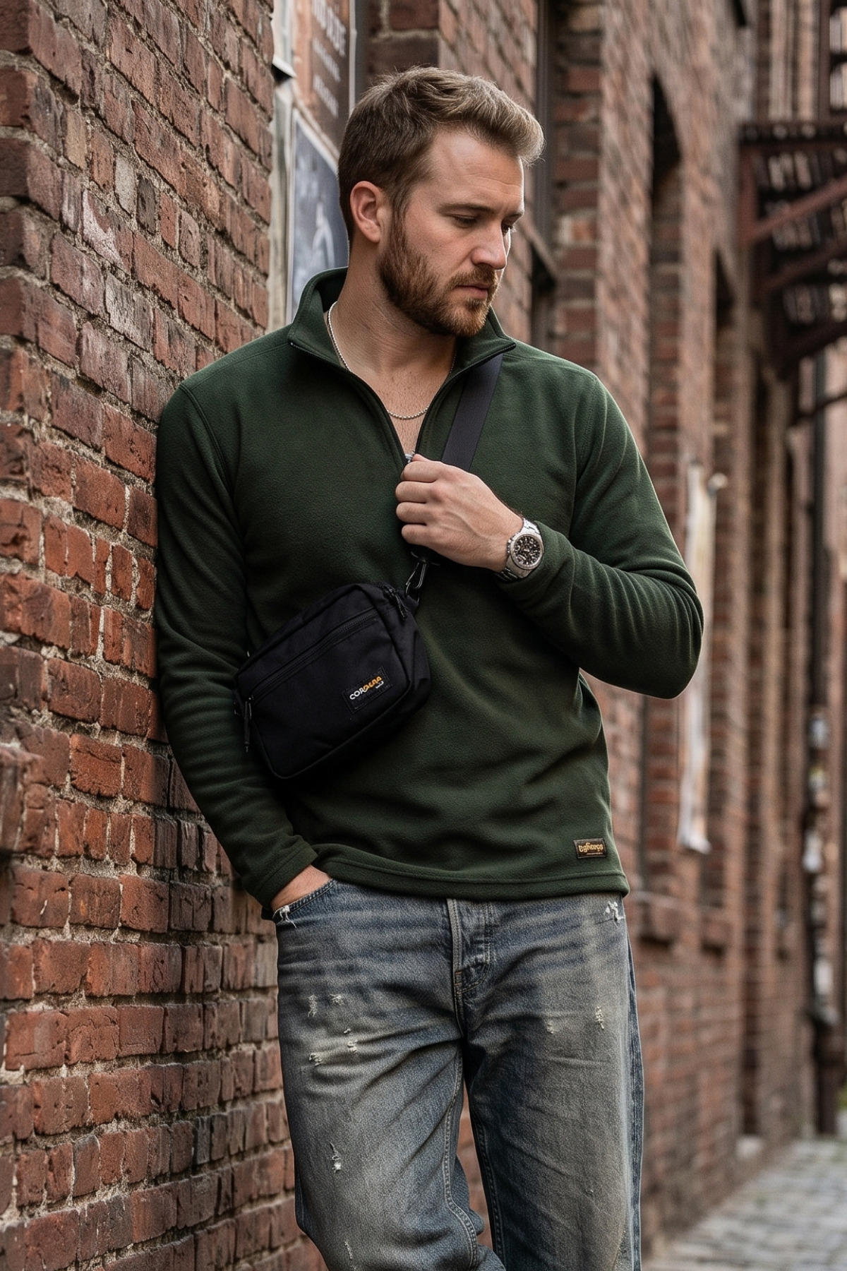 TABAN Yarım Fermuarlı Polar Sweatshırt — خاکی DNS