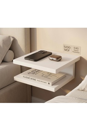 ALADAĞ HOME 30x25 cm Beyaz Duvar Komodini Yatak Yanı %100 MDF Başucu Rafı