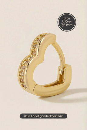 Hetra Altın Renkli Cerrahi Çelik Kalp Biçimli Zirkon Taşlı Halka Piercing – H...