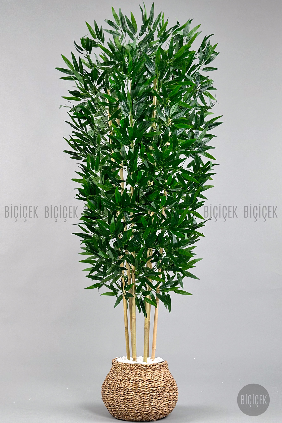 Artificial bamboo tree 170cm in wicker pot with cream stripe
