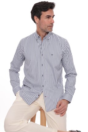 Fitmens Slim Fit Uzun Kol Likralı Çizgili Yaka Düğmeli Hediye Kutulu Erkek Gö...