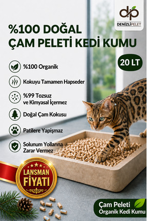 Denizli Pelet %100 Doğal Organik çam peleti kedi kumu katkısız 20 LT | Tozsuz...