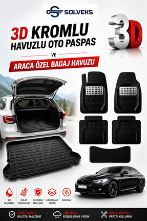 SOLVEKS TOYOTA COROLLA 1997 MODEL UYUMLU SİYAH- GRİ KROM RENK+BAGAJ HAVUZU OT...