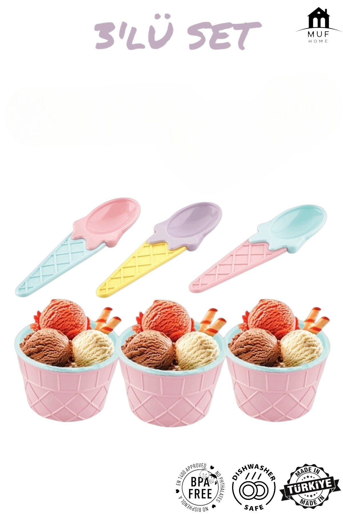 Qlux Carnival Ice Cream Set Fun Ice Cream Bowl 3 Ice Cream Spoons 3 Ice Cream Bowls