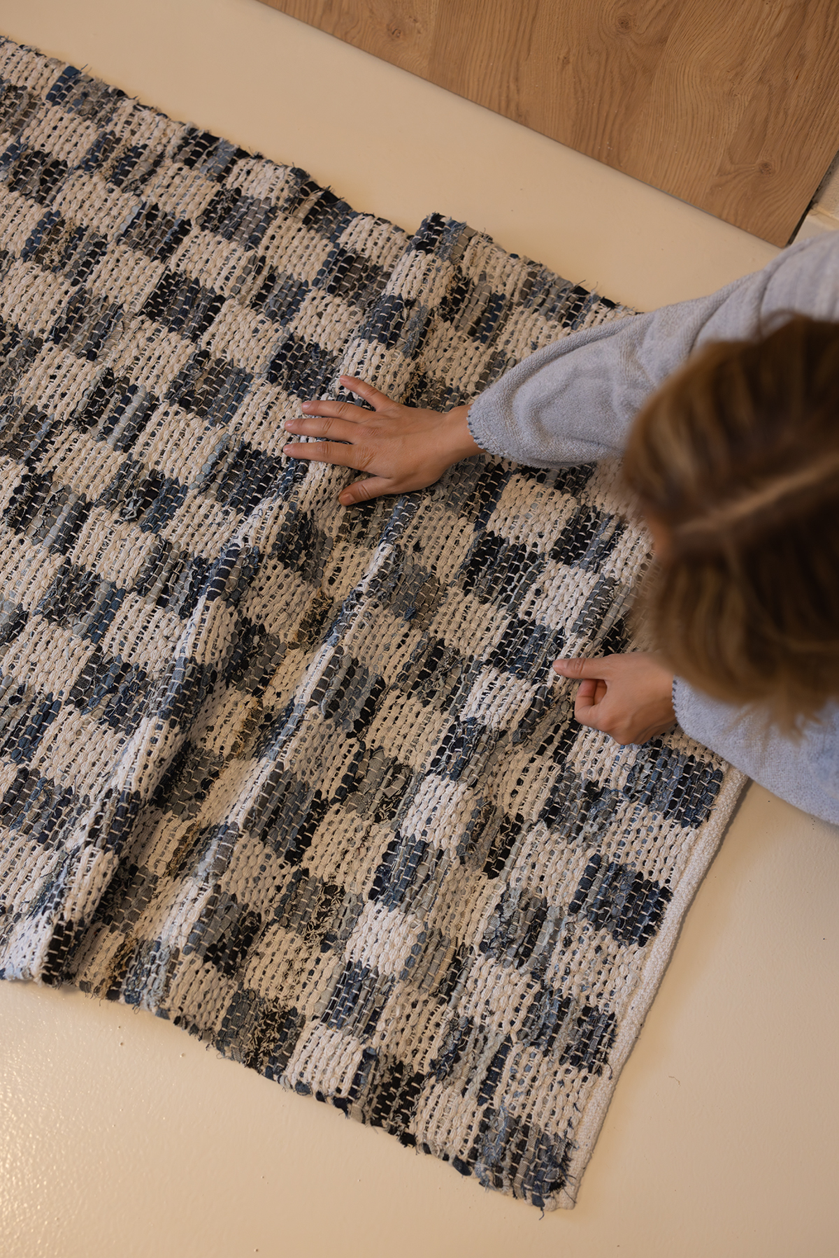 Checker Denim Rug Ecru/Indigo 60x90