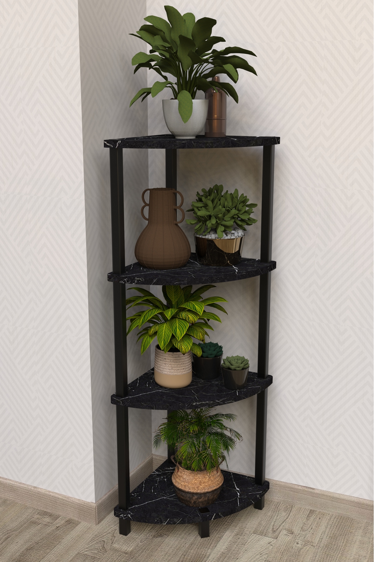 FLORA 4 SHELF MOBILE FLOWERBED SAXIL BALCONY GARDEN DECOR SHELF STAND-BLACK MARBLE