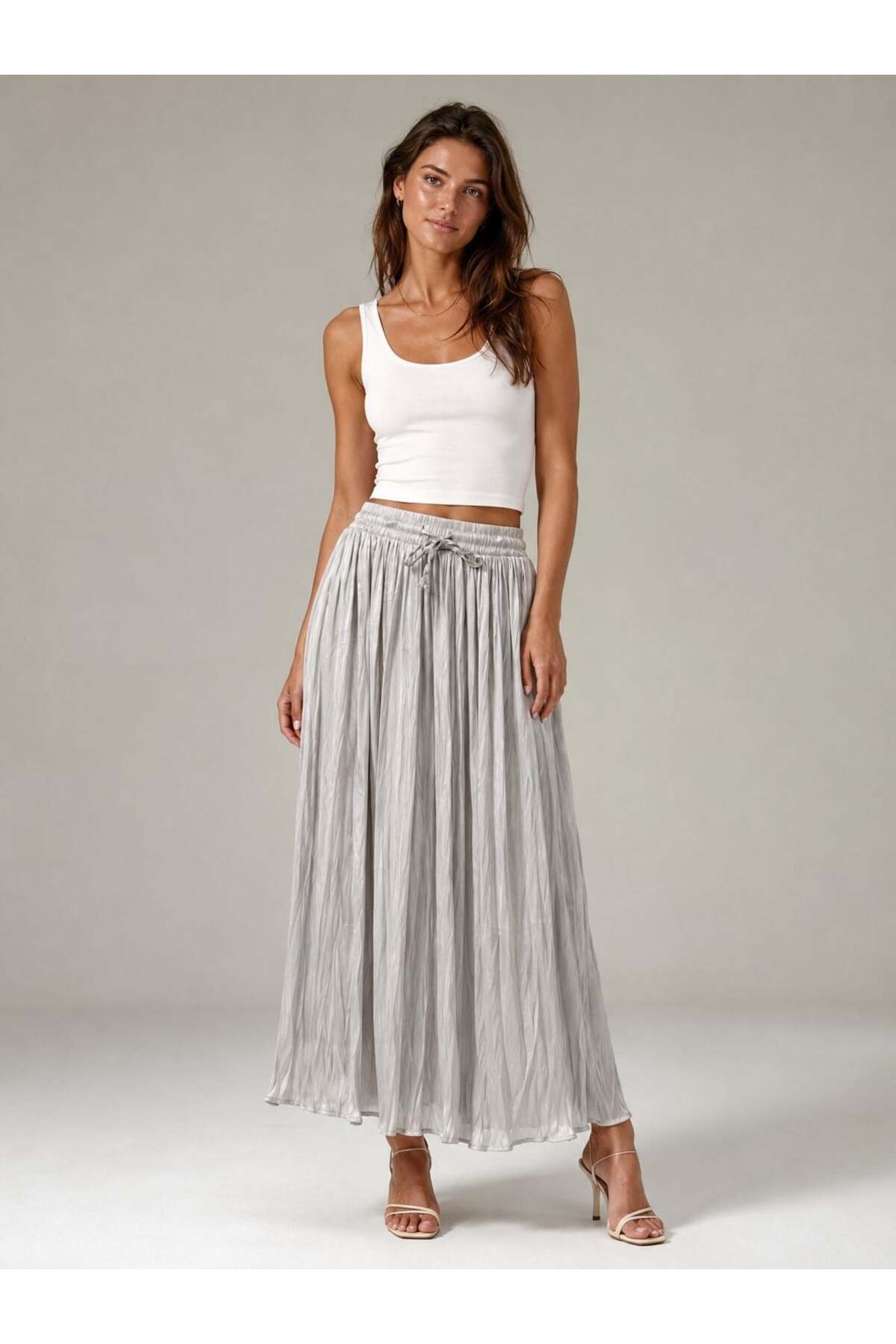 Women's Crush Lace-up Midi Grey Skirt