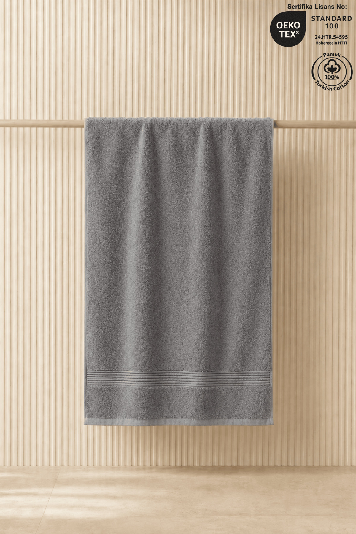 Grey Beach Towel 100% Cotton Certified Sea & Pool Towel 70x140cm