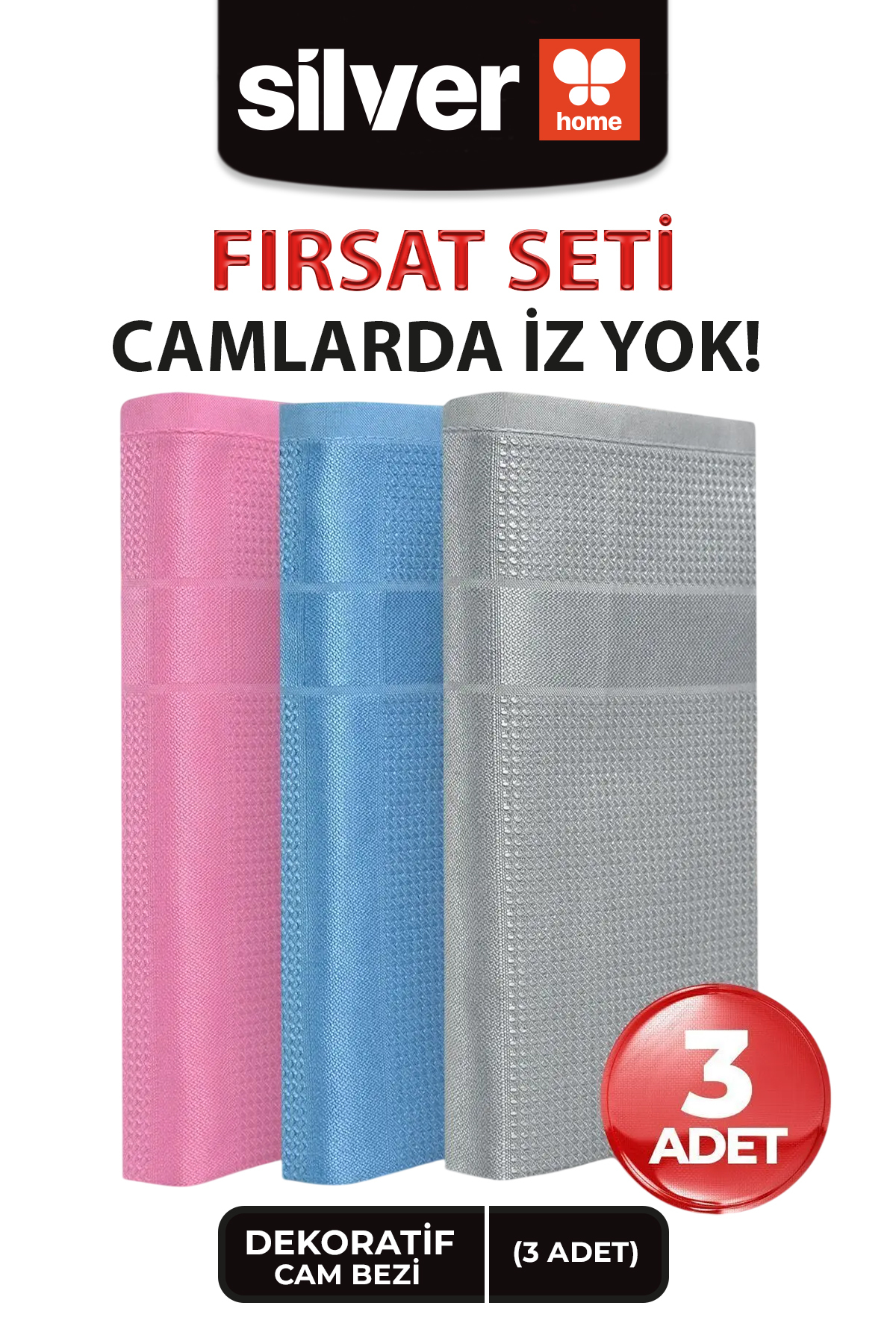 SİLVER HOME Mikrofiber 3lü Dekoratif Cam Bezi 42x68cm - Fiyatı, Yorumları