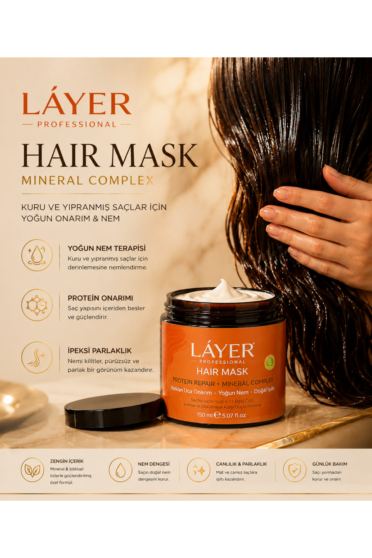 Hair mask - Onarıcı ve Besleyici Saç Maskesi – Kuru ve Yıpranmış Saçlar, 150 ml — 03 — تصویر 3 از 3
