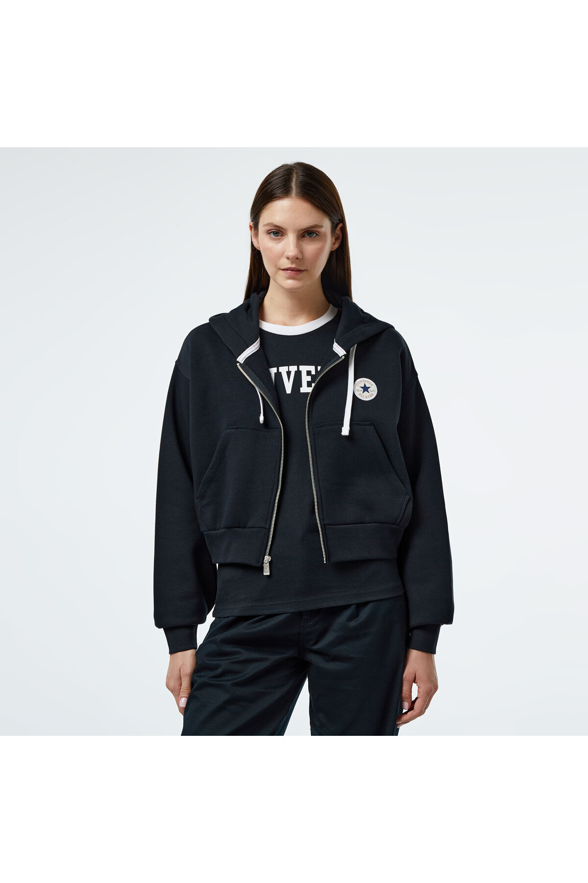 Converse Retro Full-Zip Kadın Siyah Eşofman Üstü