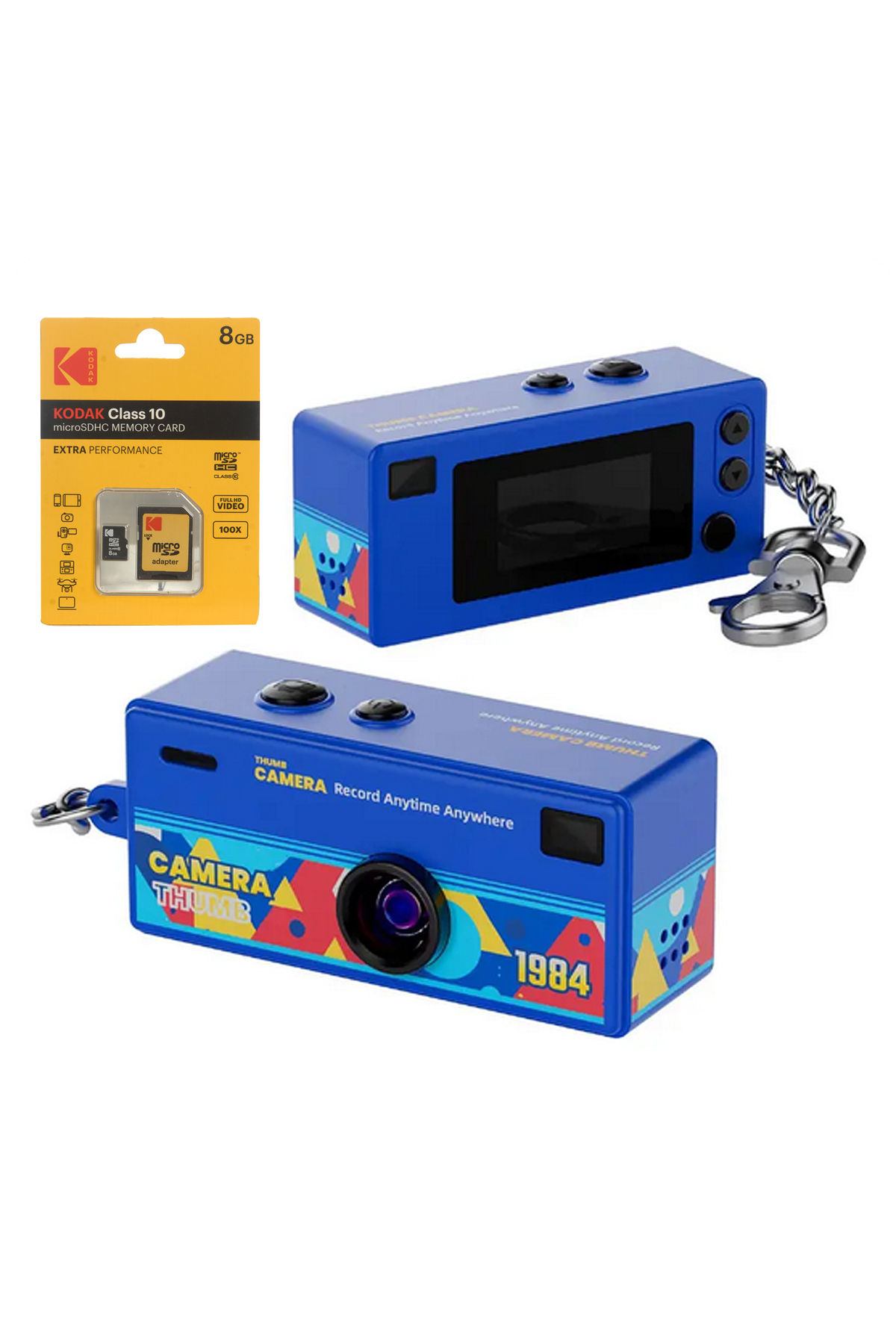 Ausek G6 Camera Mini Dijital Kamera Retro Tasarım Taşınabilir Video ve Fotoğraf Kamerası Mavi + Mikro SDHC 8GB KART