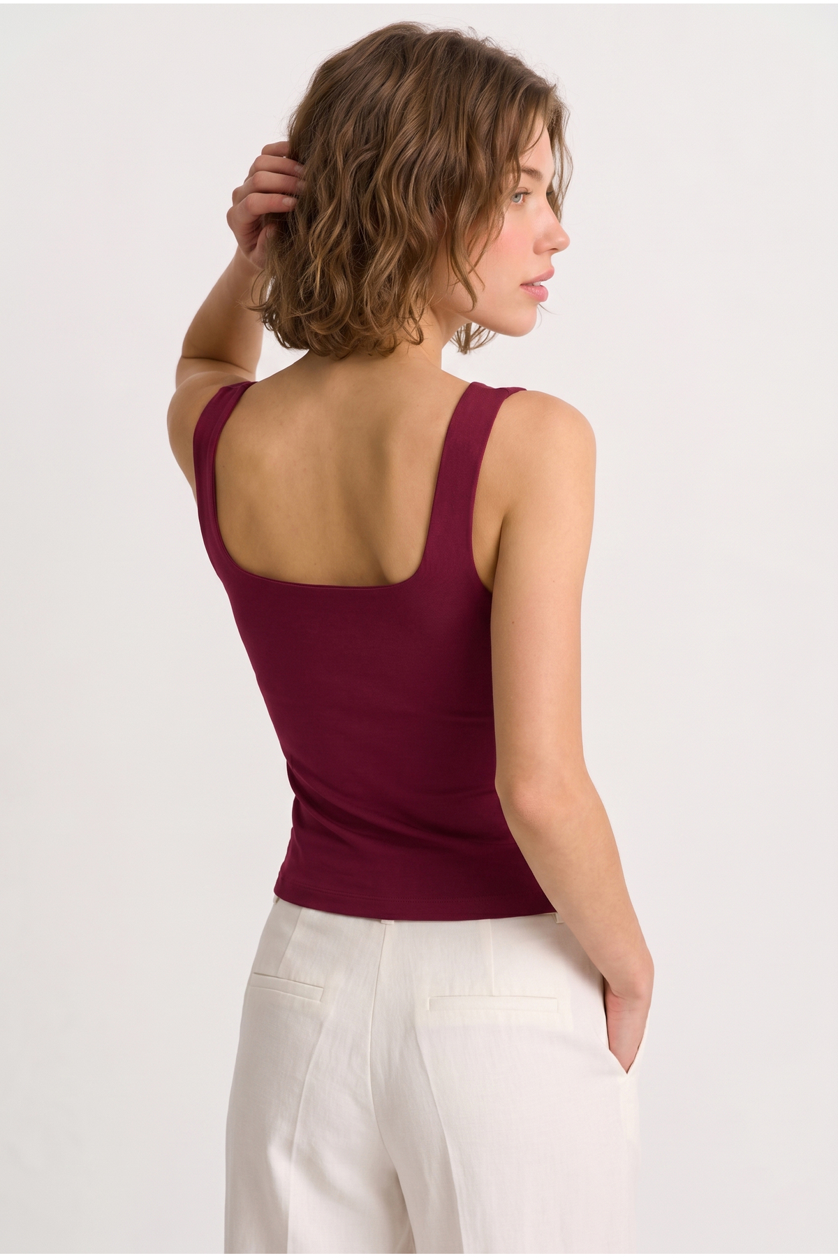 OLYNN  Bordo Ultra Premium Soft Kare Yaka Askılı Body - Görsel 3
